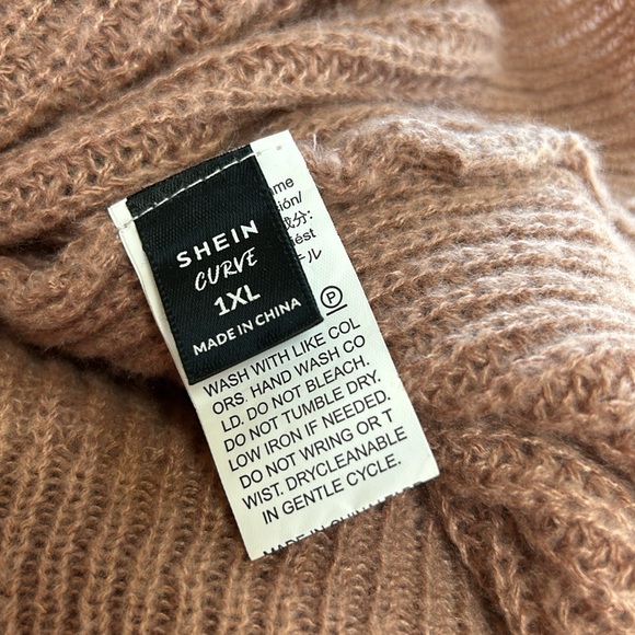 SHEIN brand mauve color ribbed knit sweater with waffle knit on sleeves, Size 1X - Picture 6 of 11